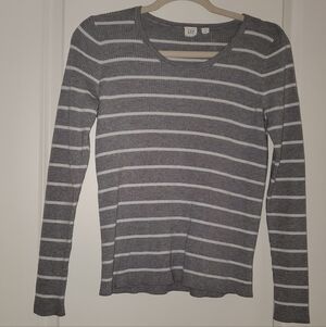 GAP Charcoal and White Striped Long Sleeve Top, M